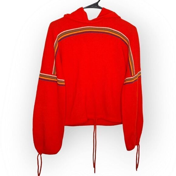 Sears and Roebuck Vintage 70s Rainbow Striped Hooded Knit Sweater - Picture 1 of 6